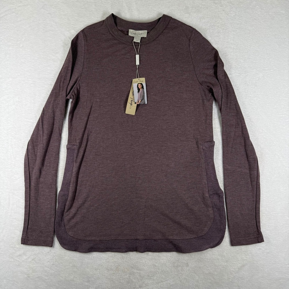 Charlie Paige Womens Heathered Plum Ribbed Side Panel Long Sleeve Top NWT Small
